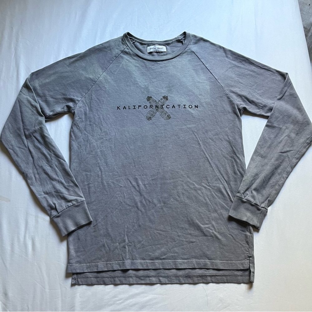 BAJA EAST grey cotton garment dyed raglan long‎ sleeve crew neck T-shirt